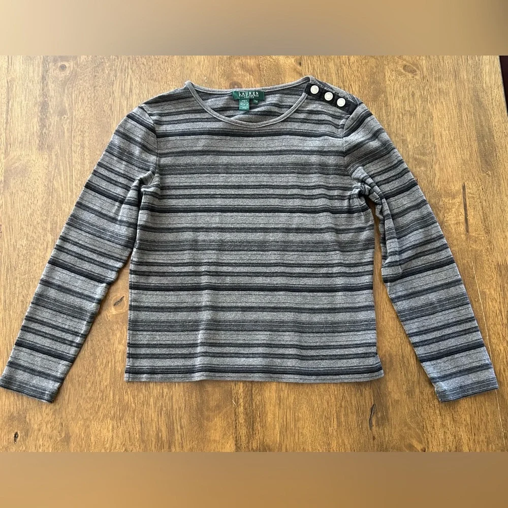Ralph Lauren 100% Cotton Gray Striped Top (Size P/M) - Picture 2 of 11